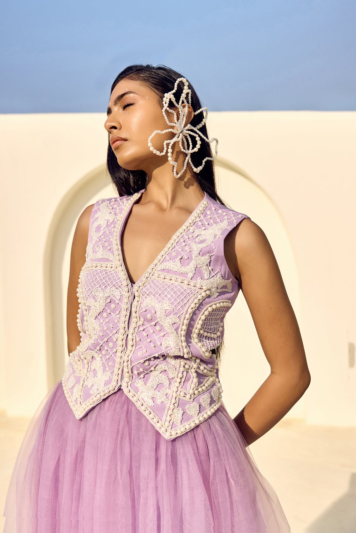 PEARL PURPLE WAIST COAT WITH NET LONG SKIRT-   PS 03
