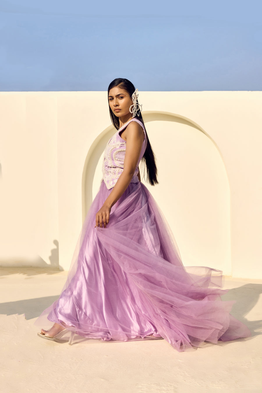 PEARL PURPLE WAIST COAT WITH NET LONG SKIRT-   PS 03