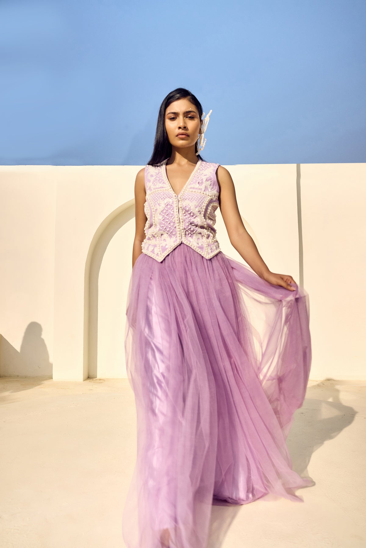 PEARL PURPLE WAIST COAT WITH NET LONG SKIRT-   PS 03