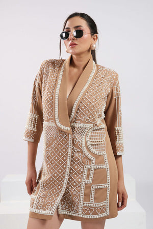 TAN BLAZER DRESS-   PS 07