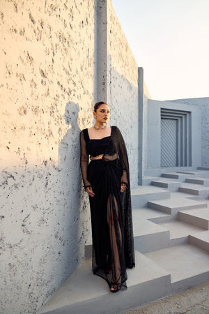 BLACK DRAPE SAREE WITH EMBELLISHED BLOUSE  -   SOT 04