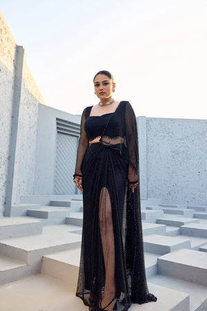 BLACK DRAPE SAREE WITH EMBELLISHED BLOUSE  -   SOT 04