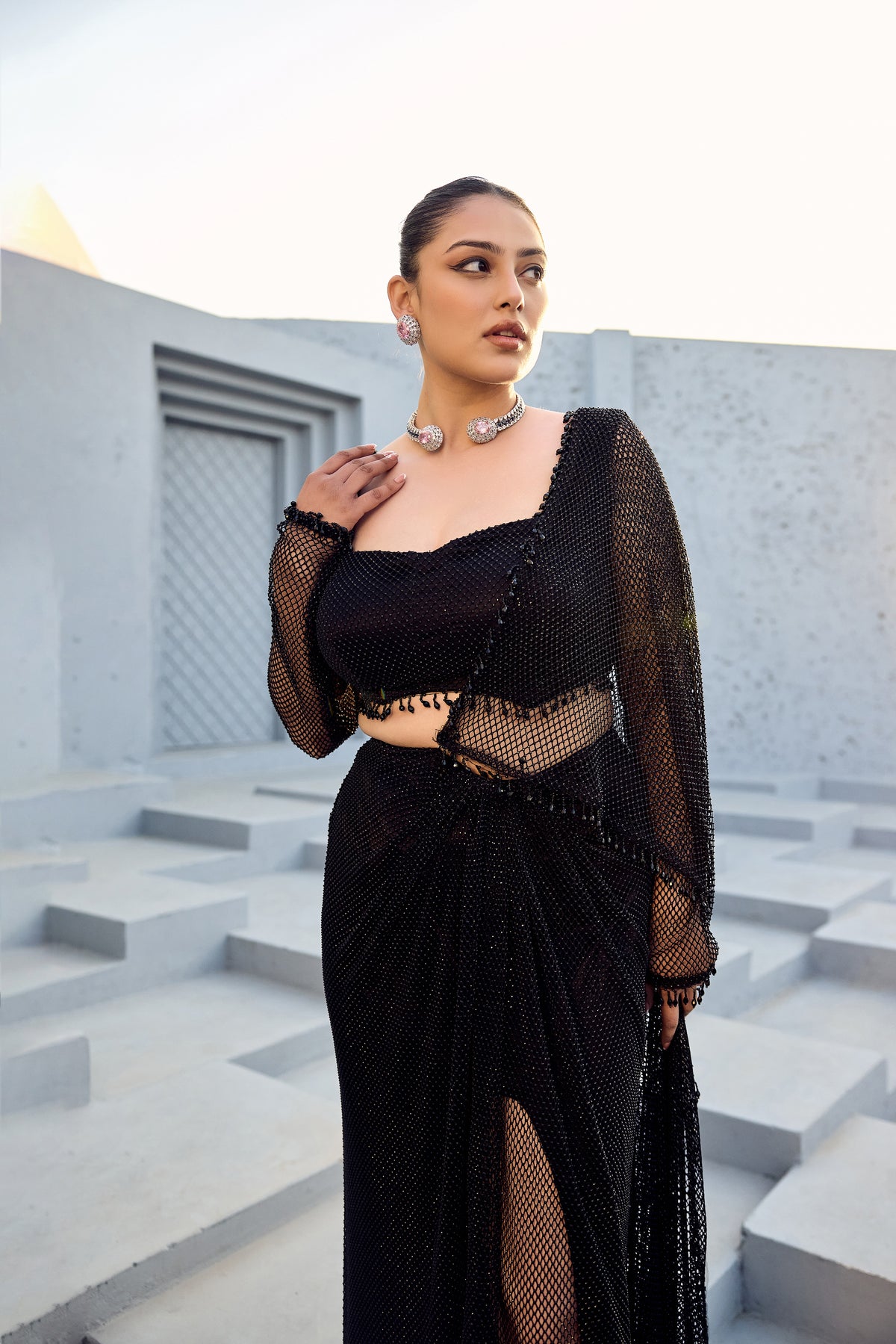BLACK DRAPE SAREE WITH EMBELLISHED BLOUSE  -   SOT 04