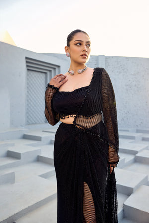 BLACK DRAPE SAREE WITH EMBELLISHED BLOUSE  -   SOT 04