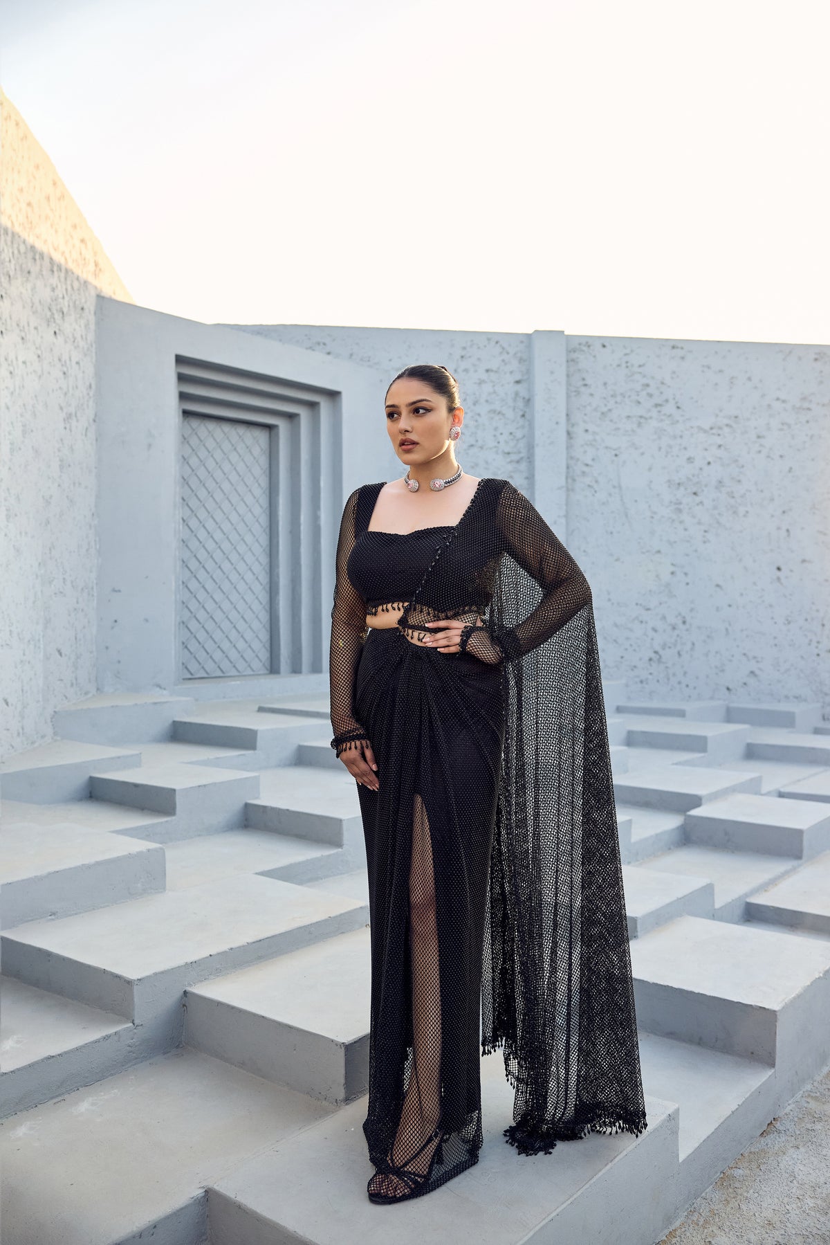 BLACK DRAPE SAREE WITH EMBELLISHED BLOUSE  -   SOT 04