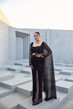 BLACK DRAPE SAREE WITH EMBELLISHED BLOUSE  -   SOT 04