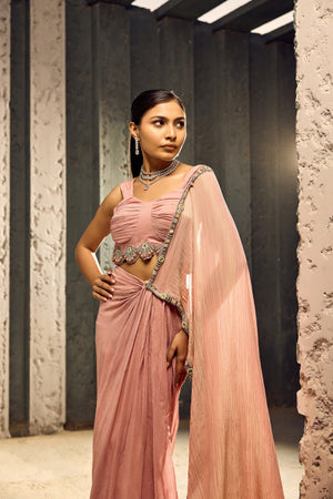 ONION PINK  DRAPE SAREE WITH BUSTIER   -   SOT 05