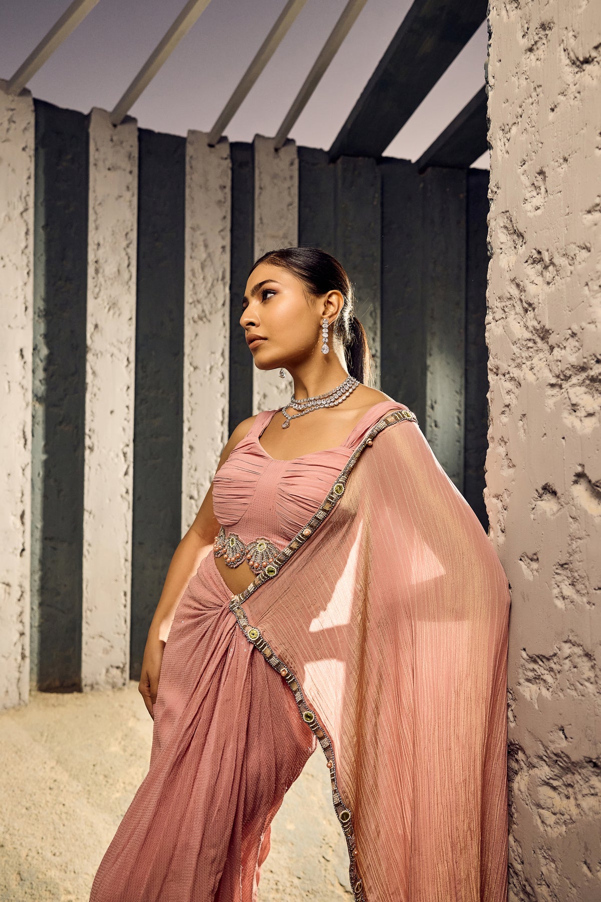 ONION PINK  DRAPE SAREE WITH BUSTIER   -   SOT 05