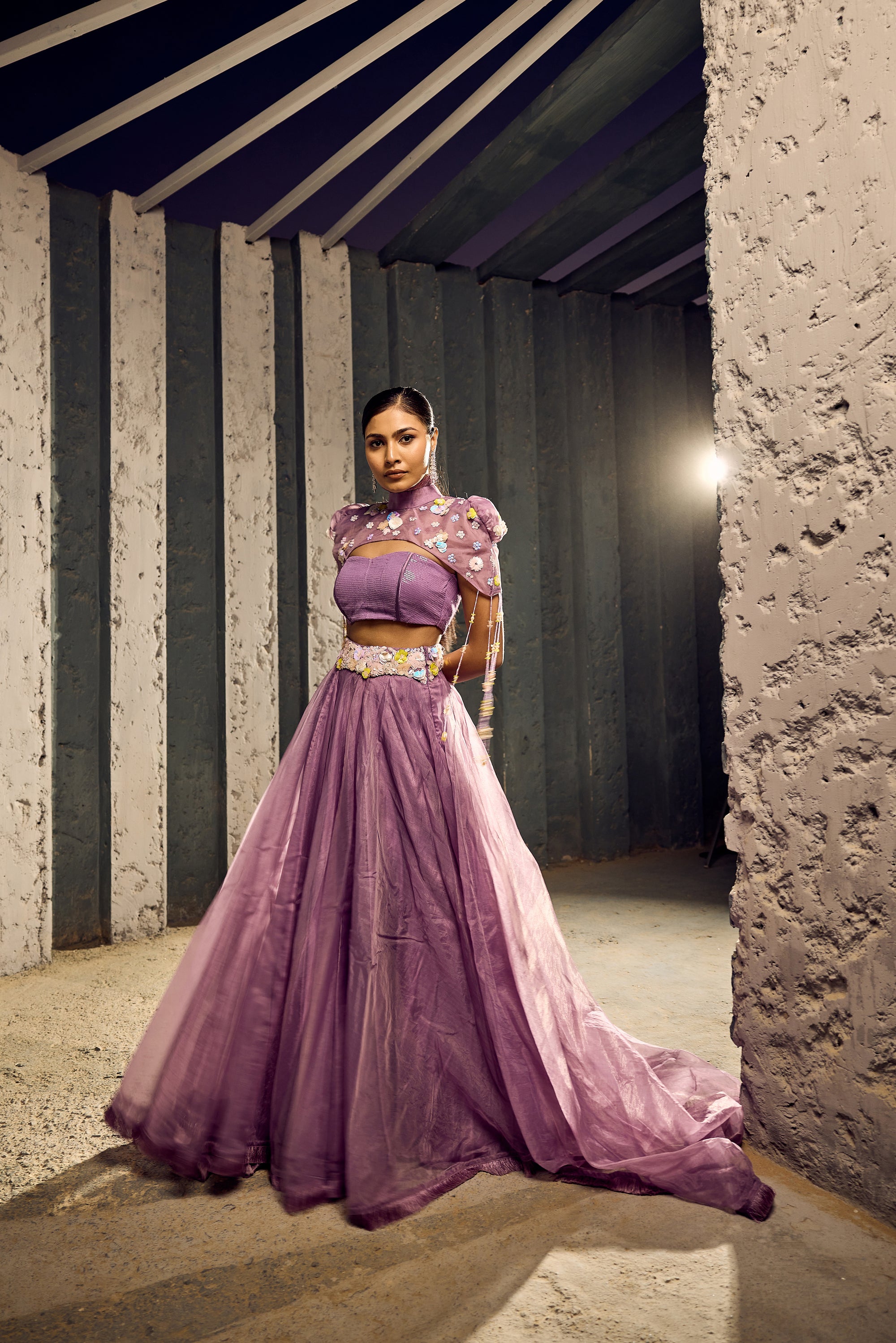 PURPLE  TUBE TOP WITH CAPE AND SKIRT -   SOT 10