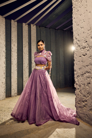 PURPLE  TUBE TOP WITH CAPE AND SKIRT -   SOT 10
