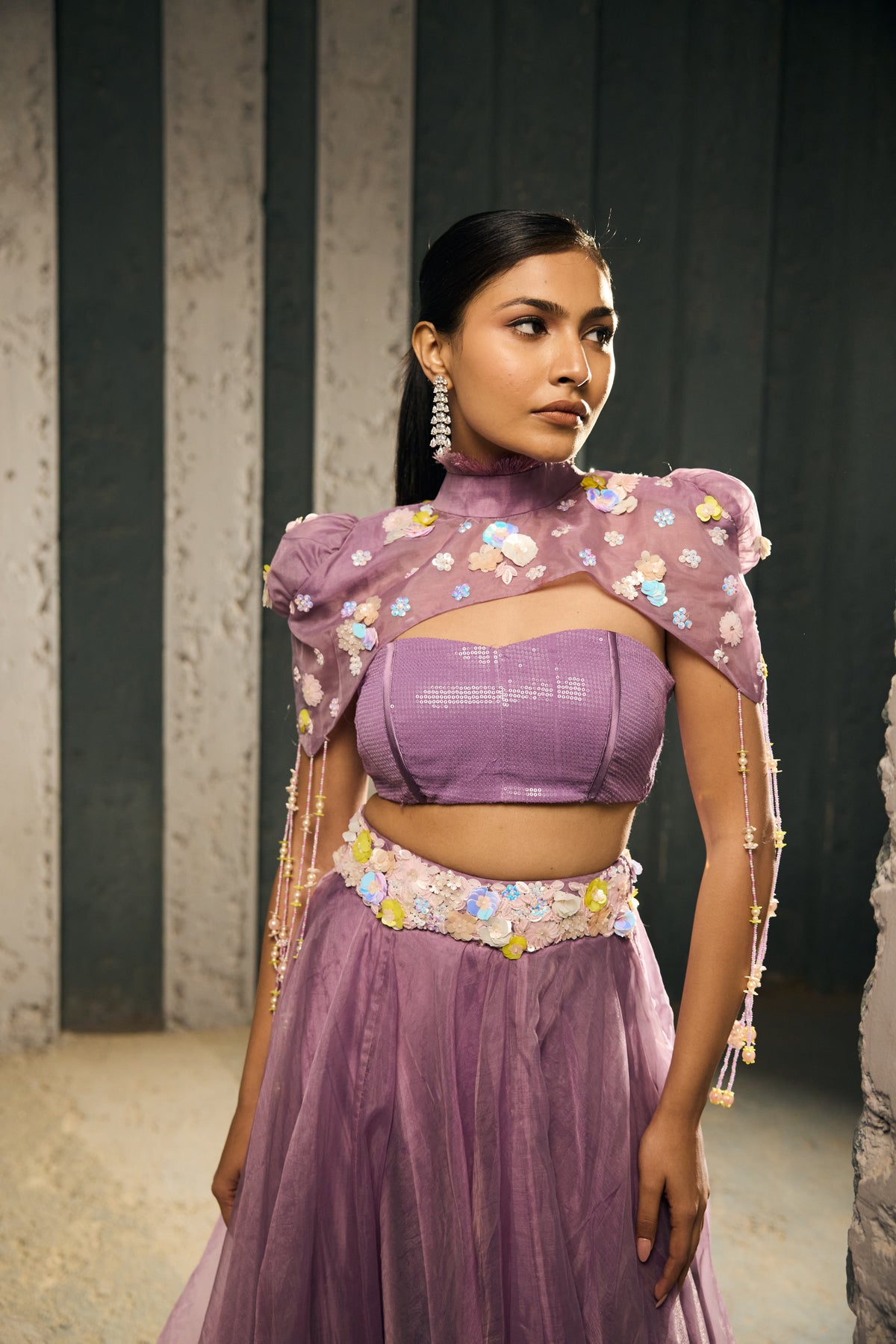 PURPLE  TUBE TOP WITH CAPE AND SKIRT -   SOT 10