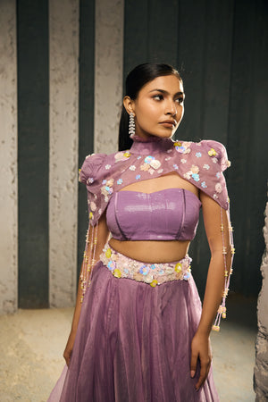 PURPLE  TUBE TOP WITH CAPE AND SKIRT -   SOT 10