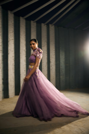 PURPLE  TUBE TOP WITH CAPE AND SKIRT -   SOT 10