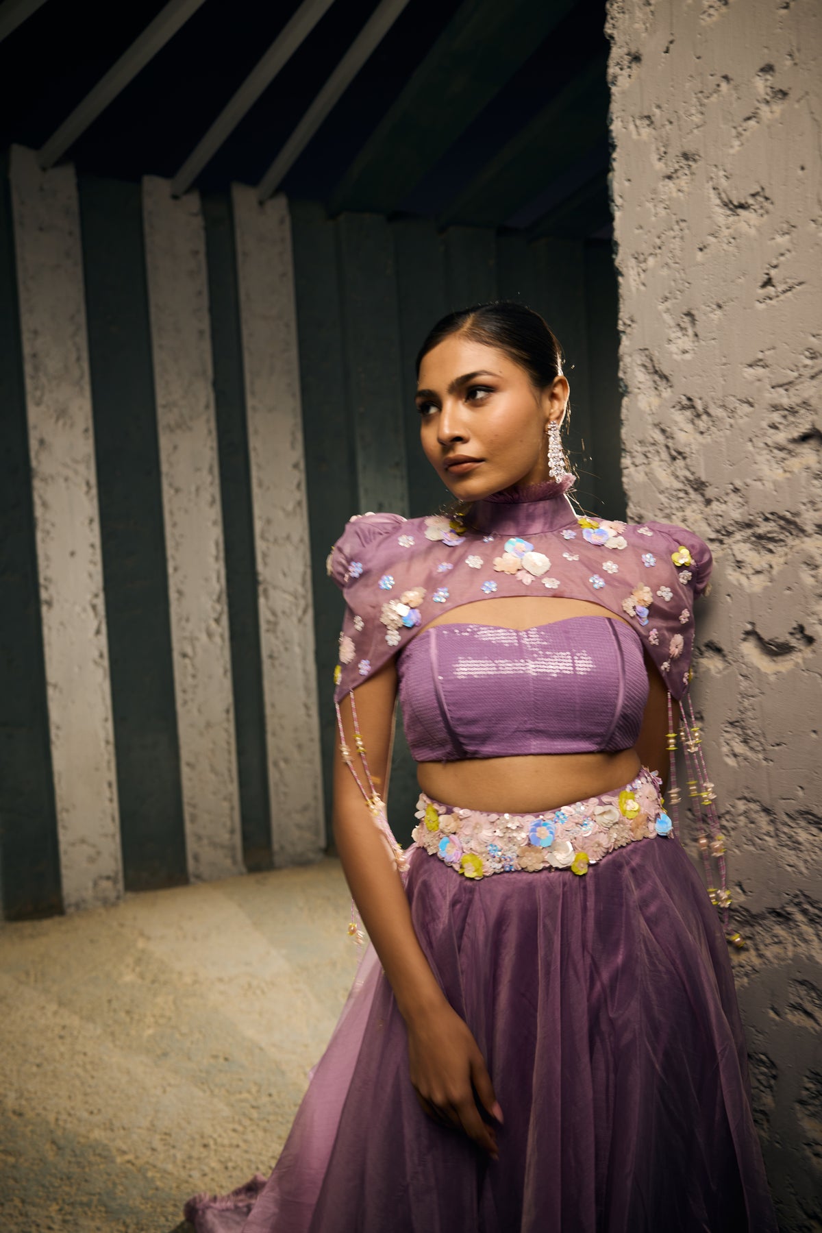 PURPLE  TUBE TOP WITH CAPE AND SKIRT -   SOT 10