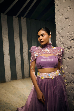 PURPLE  TUBE TOP WITH CAPE AND SKIRT -   SOT 10