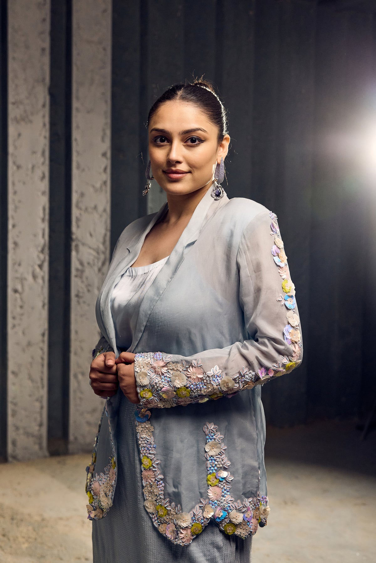 BLUE ORGANZA JACKET WITH INNER AND SKIRT -   SOT 11