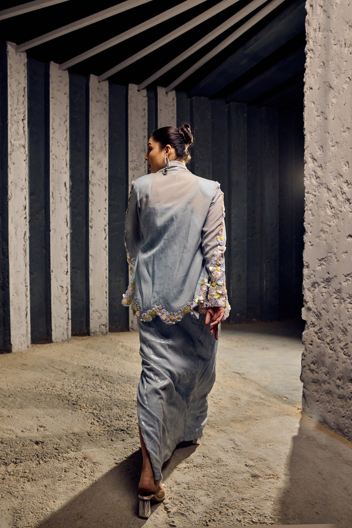 BLUE ORGANZA JACKET WITH INNER AND SKIRT -   SOT 11