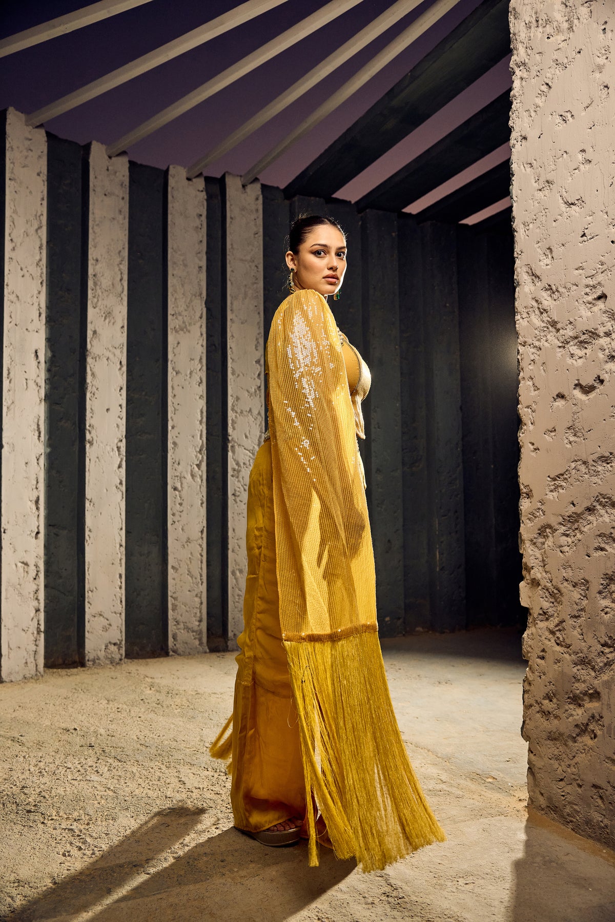 YELLOW CORSET WITH SATIN PANTS  AND SHORT SHRUG -   SOT 12