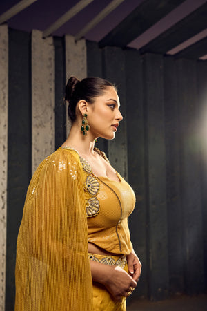 YELLOW CORSET WITH SATIN PANTS  AND SHORT SHRUG -   SOT 12