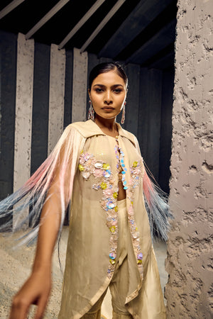 IVORY EMBELLISHED HAND WORK SHRUG WITH PANT   -   SOT 15
