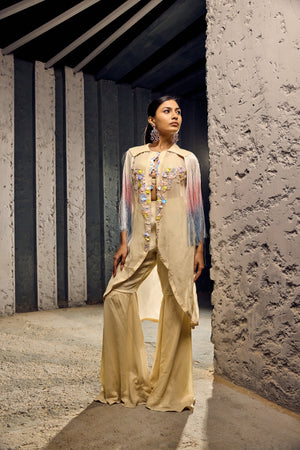 IVORY EMBELLISHED HAND WORK SHRUG WITH PANT   -   SOT 15