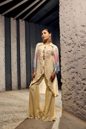 IVORY EMBELLISHED HAND WORK SHRUG WITH PANT   -   SOT 15
