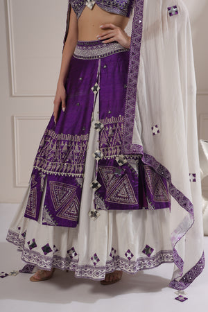 White & Purple Embroided Lehenga Set-   Z12