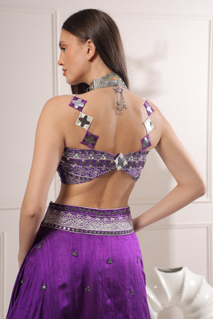 White & Purple Embroided Lehenga Set-   Z12