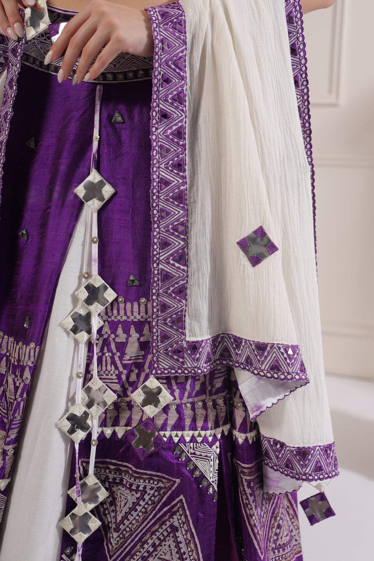 White & Purple Embroided Lehenga Set-   Z12
