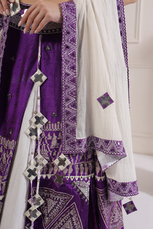 White & Purple Embroided Lehenga Set-   Z12