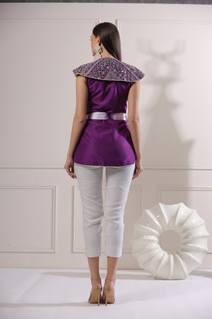 Purple Embroided Blazer Set-   Z6