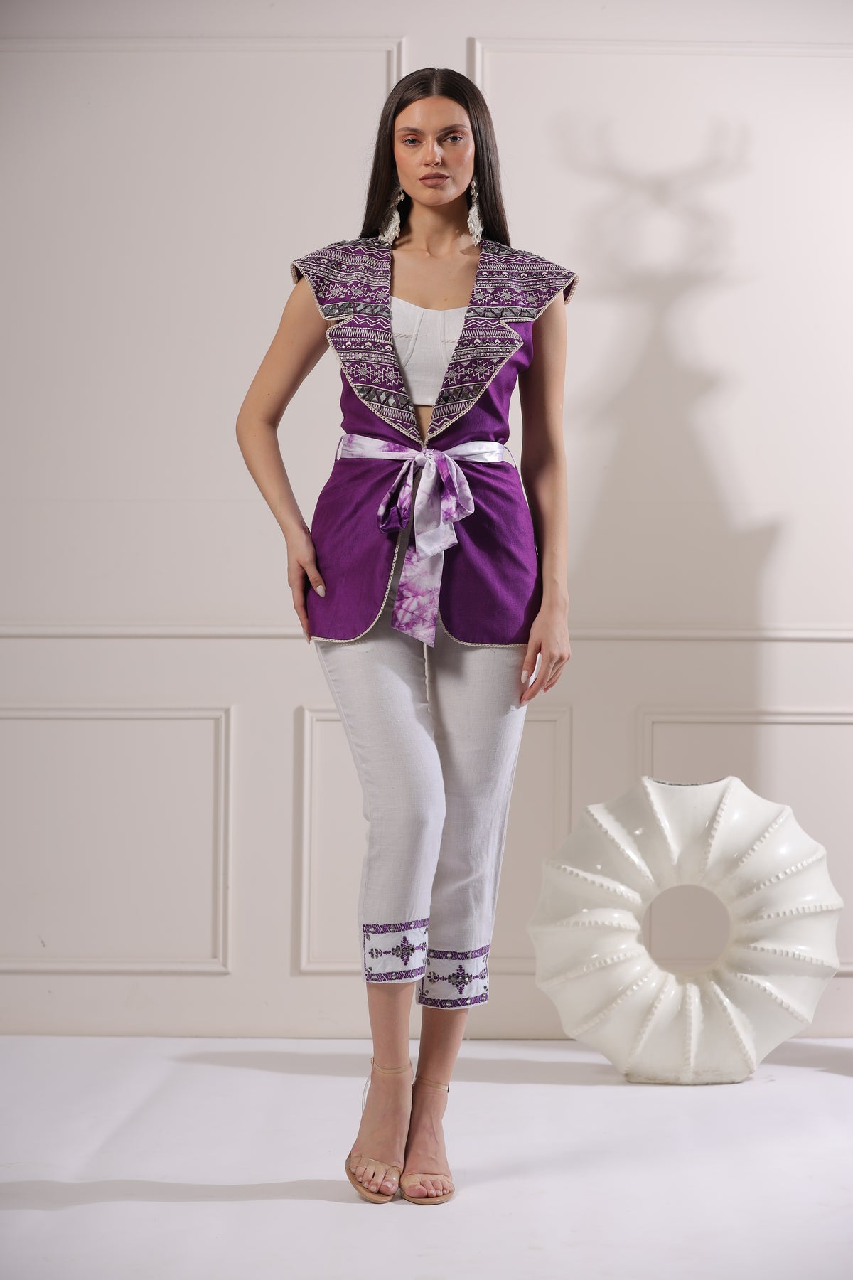 Purple Embroided Blazer Set-   Z6