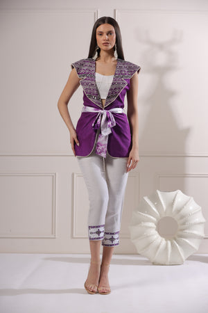 Purple Embroided Blazer Set-   Z6