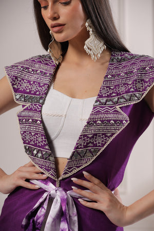 Purple Embroided Blazer Set-   Z6