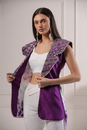 Purple Embroided Blazer Set-   Z6