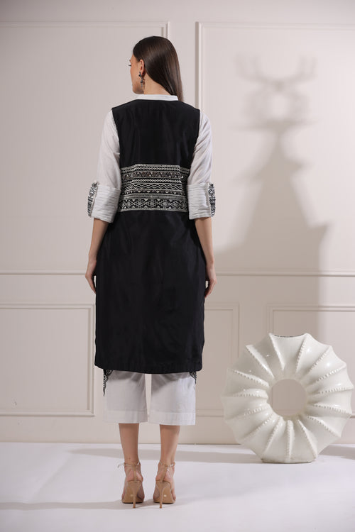 Black Embroided Long Jacket Set-   Z7
