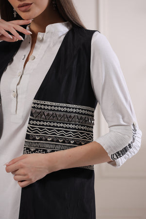 Black Embroided Long Jacket Set-   Z7