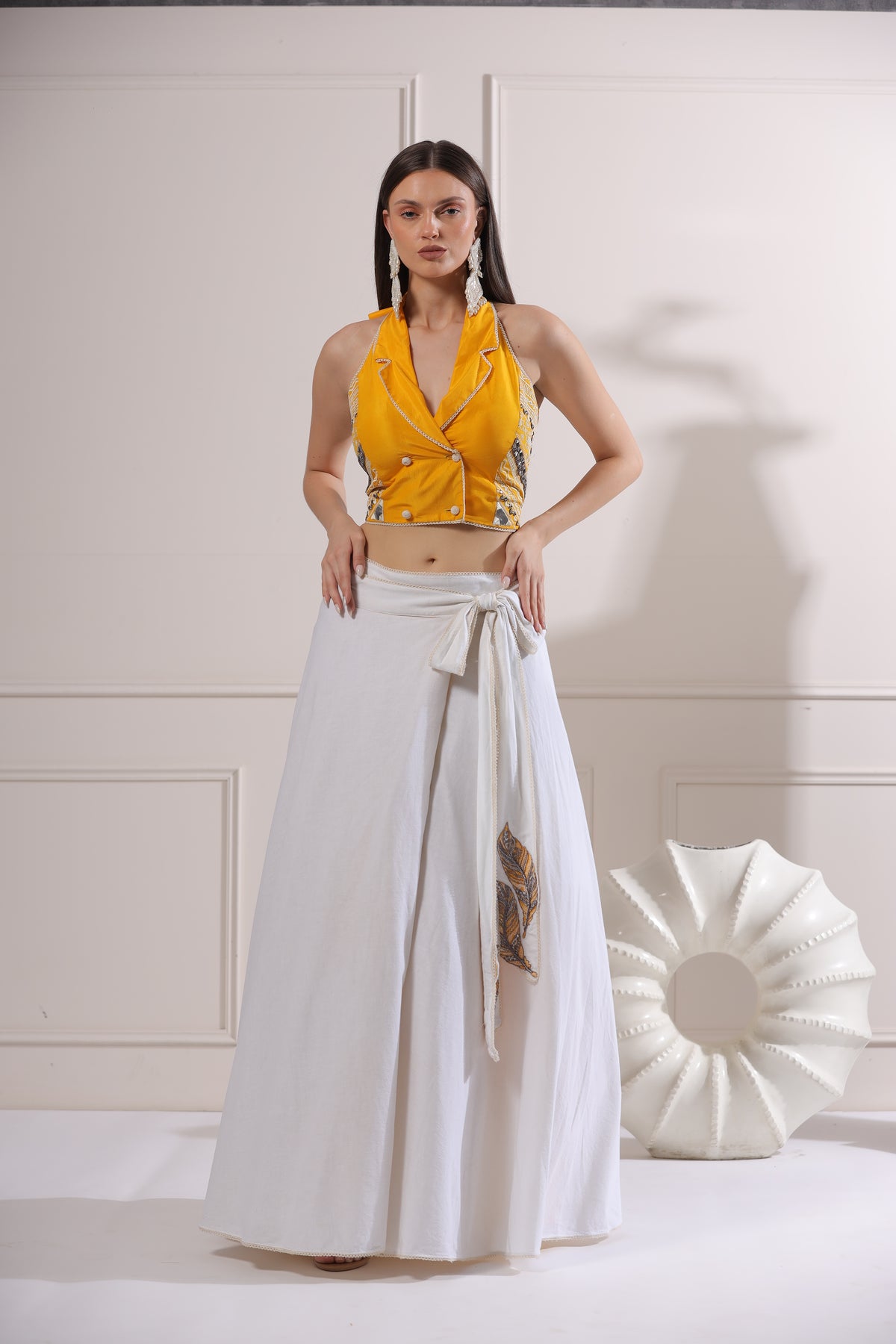 Yellow Waist-Coat/Top Embroided Set-   Z10