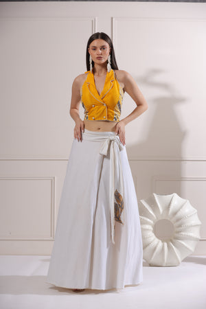 Yellow Waist-Coat/Top Embroided Set-   Z10