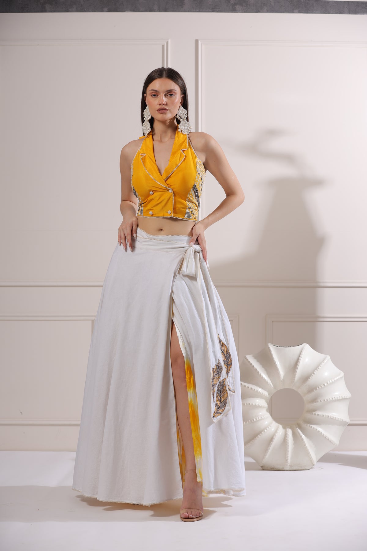 Yellow Waist-Coat/Top Embroided Set-   Z10