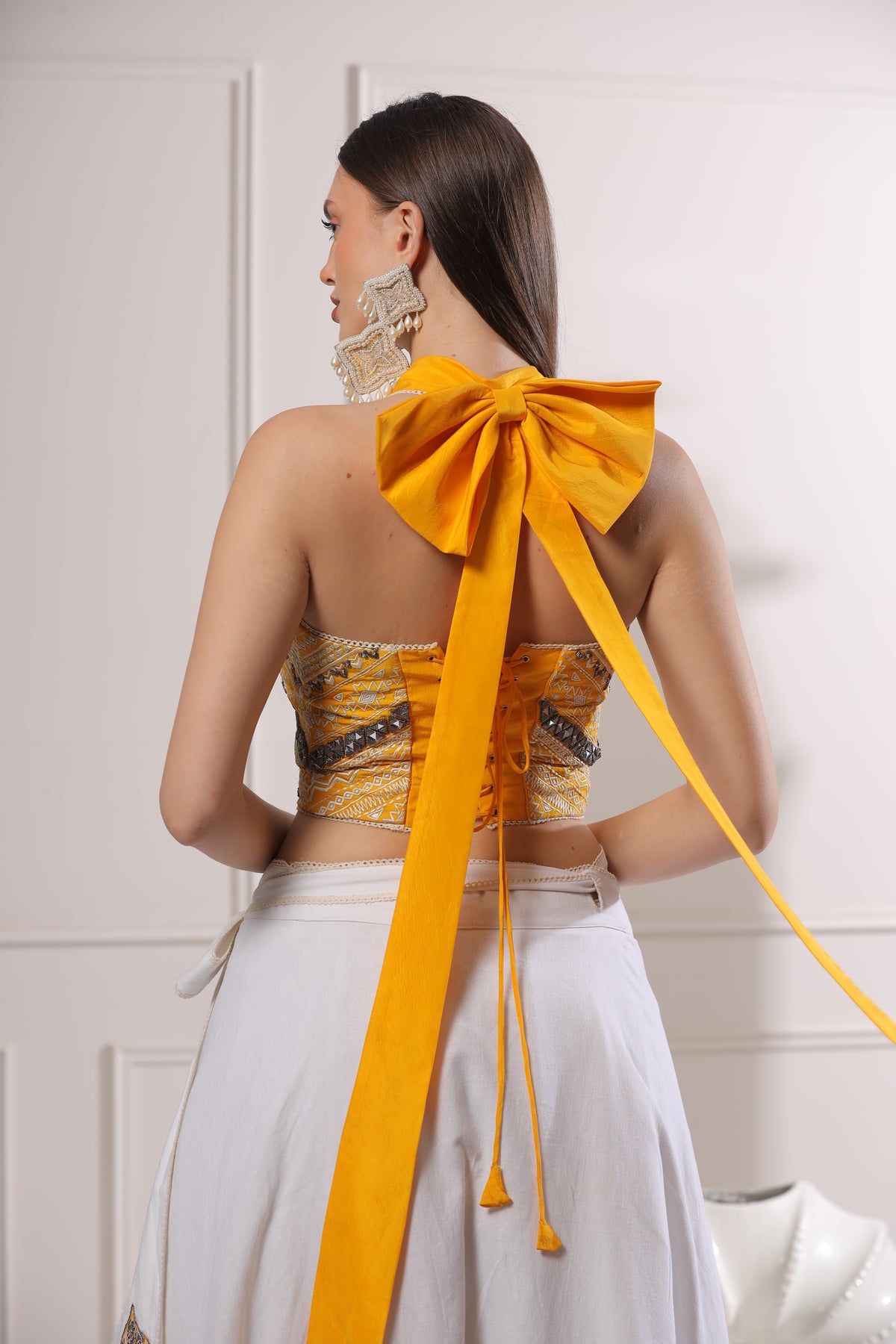Yellow Waist-Coat/Top Embroided Set-   Z10