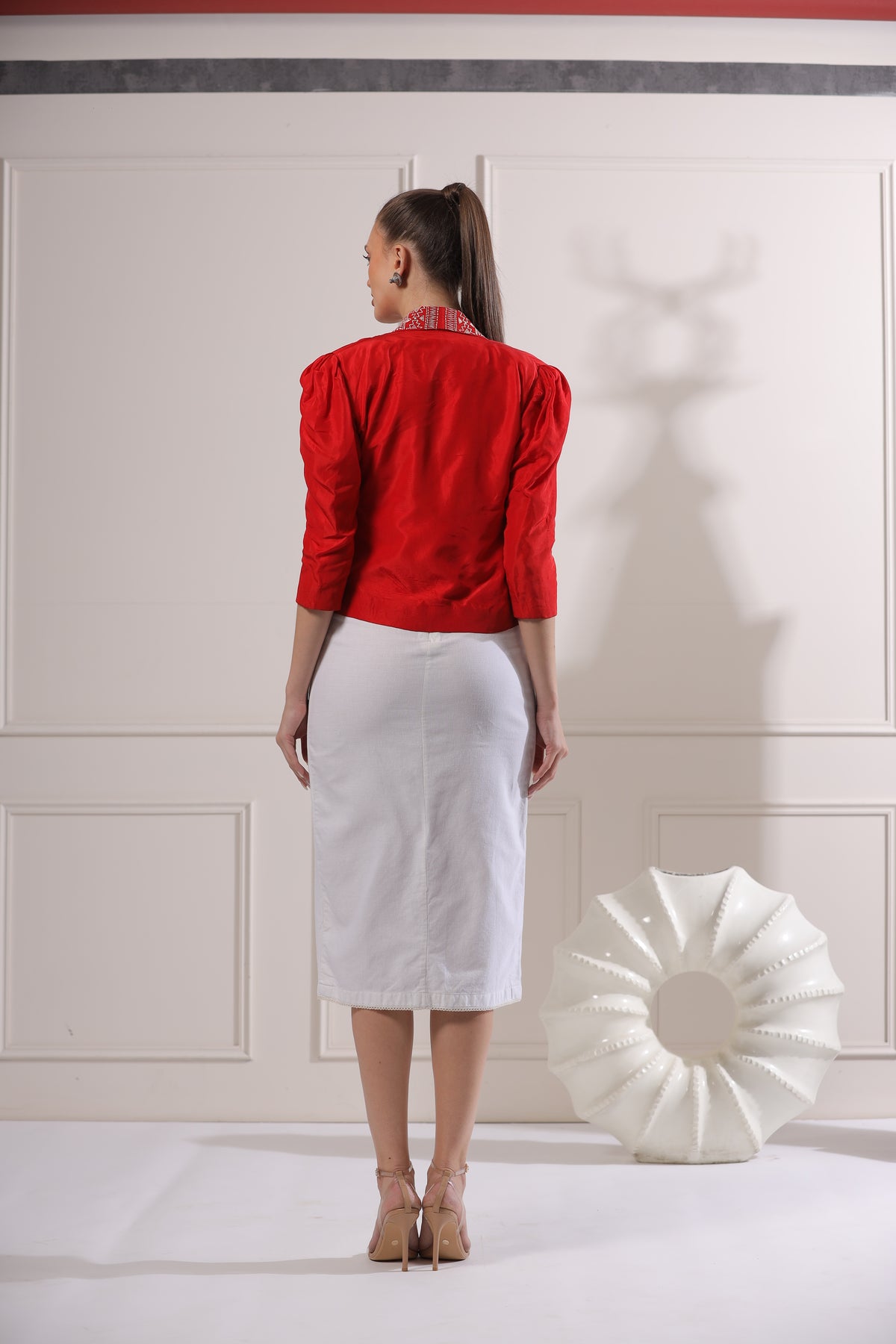 Zyanya Red Embroided Blazer Set-   Z2