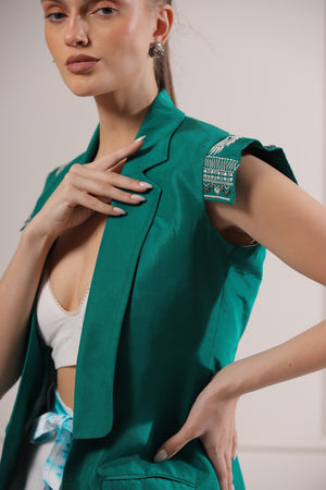 Green Embroided Blazer Set-   Z4