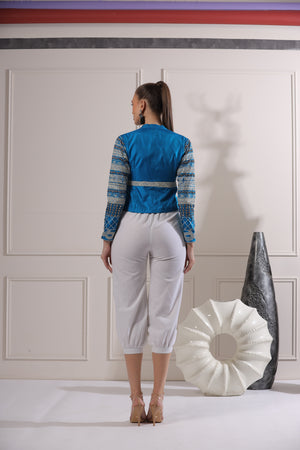 Blue Embroided Blazer Set-   Z3