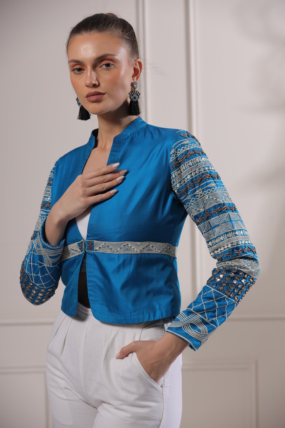 Blue Embroided Blazer Set-   Z3