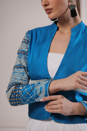 Blue Embroided Blazer Set-   Z3