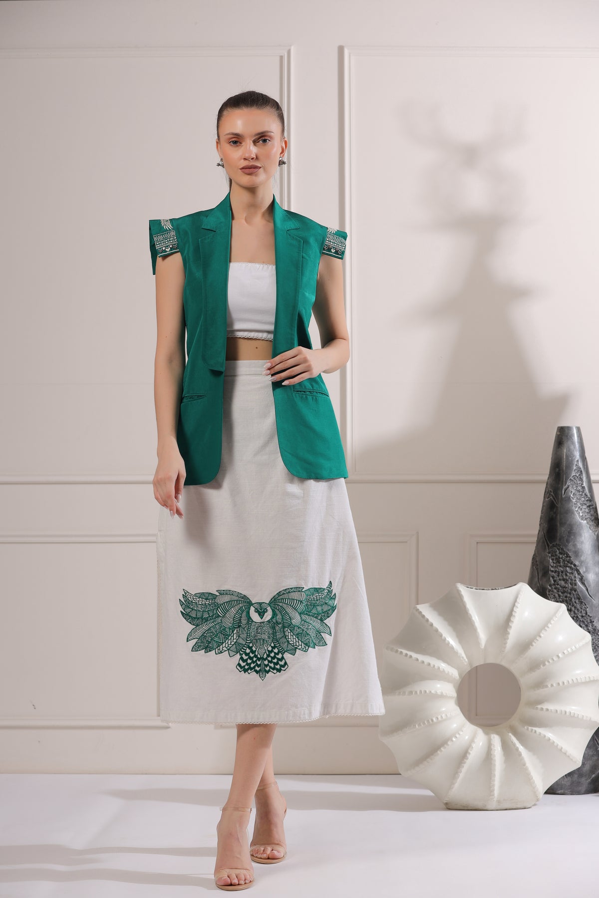 Green Embroided Blazer Set-   Z17