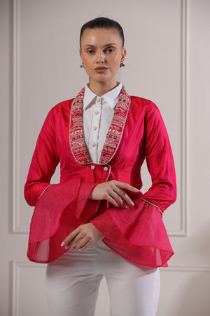 Zyana Pink Embroided Blazer Set-   Z1
