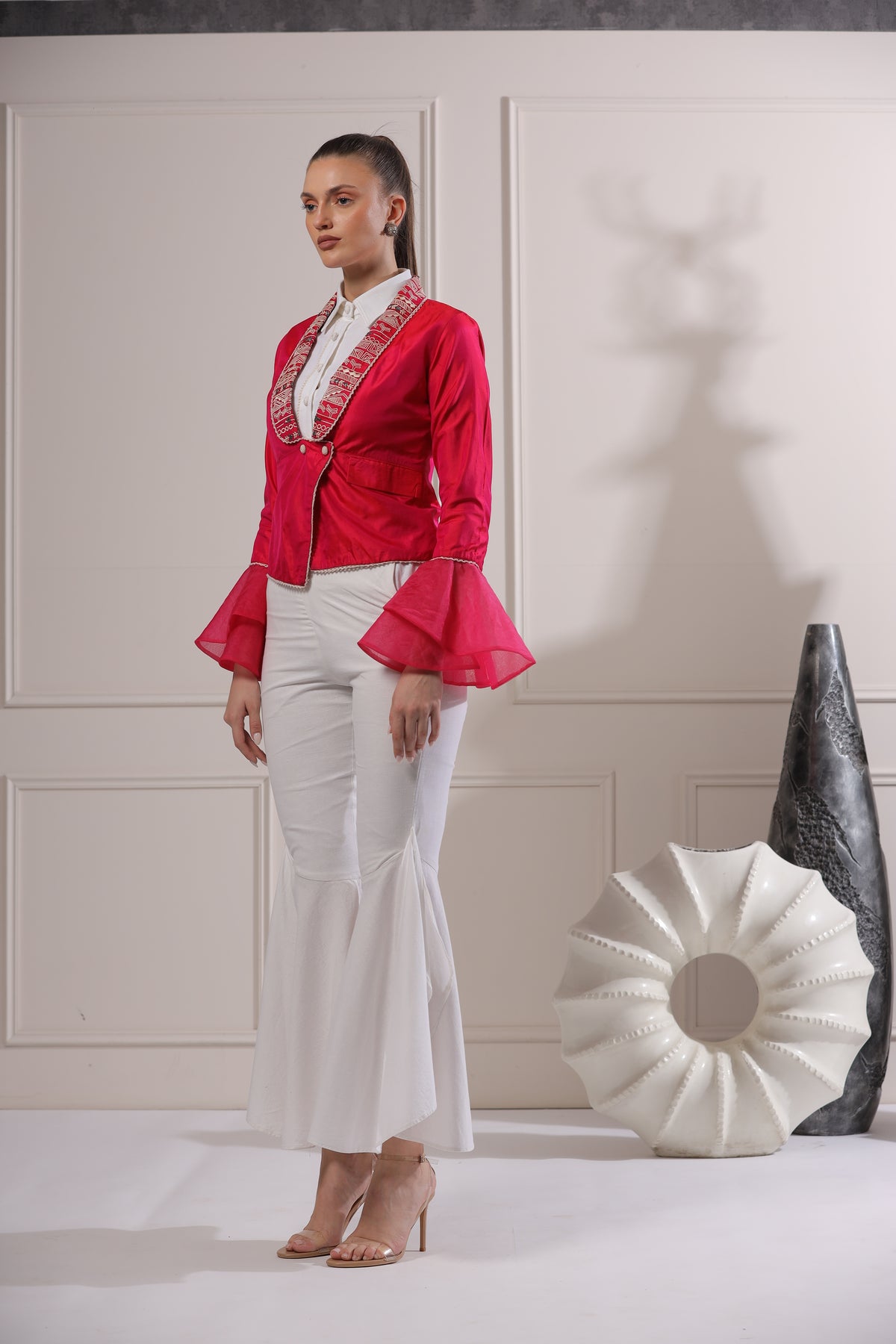 Zyana Pink Embroided Blazer Set-   Z1