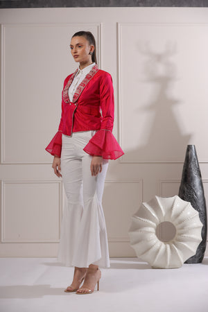 Zyana Pink Embroided Blazer Set-   Z1